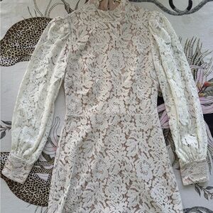 Reformation Cream Lace Long Sleeve Mini Dress